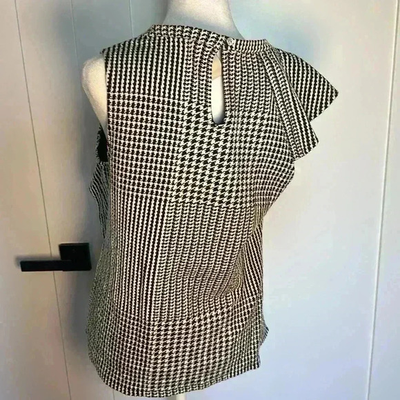 Anthropologie Dolan Callan Ruffled Tank Sleeveless Black White small houndstooth - Picture 8 of 14
